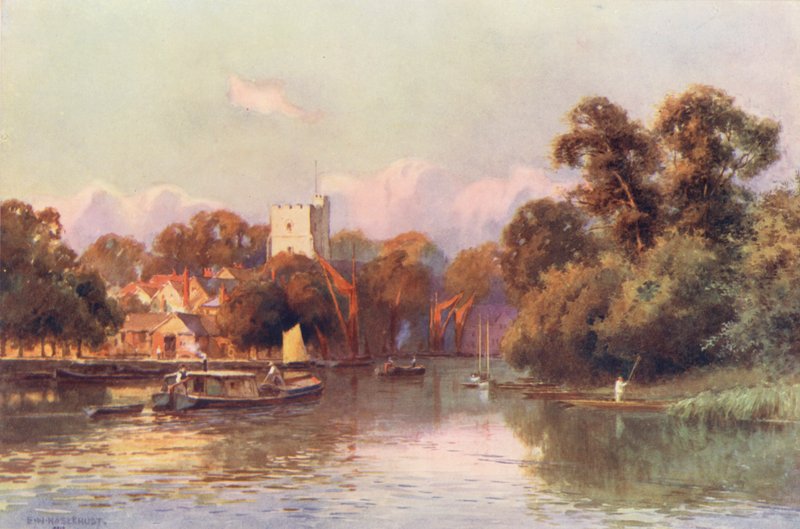 Themsen: Twickenham (farvelitografi) af Ernest William Haslehust