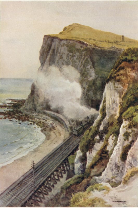 Shakespeares Cliff, Dover (farve litho) af Ernest William Haslehust