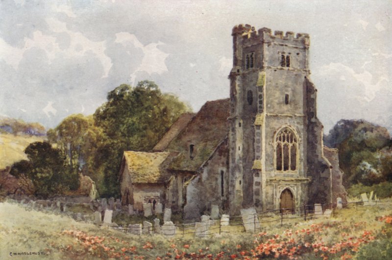Shorne Church (farve litho) af Ernest William Haslehust