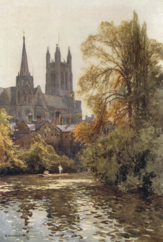 The Leam at Leamington (farve litho) af Ernest William Haslehust