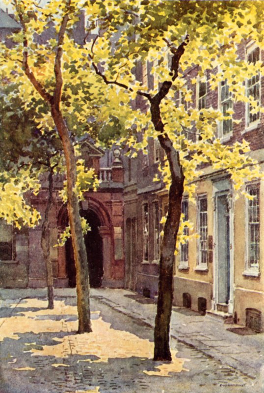 Garderobeplads, Blackfriars (farve litho) af Ernest William Haslehust