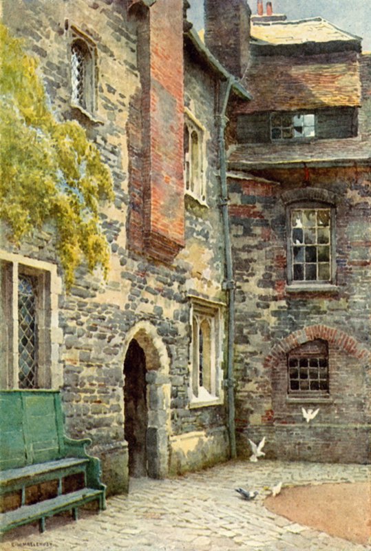 Washhouse Court, Charterhouse (farve litho) af Ernest William Haslehust