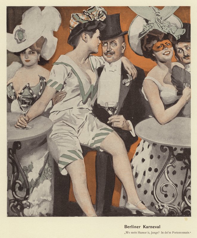 Berlin karneval (farve litho) af Ernst (after) Heilemann