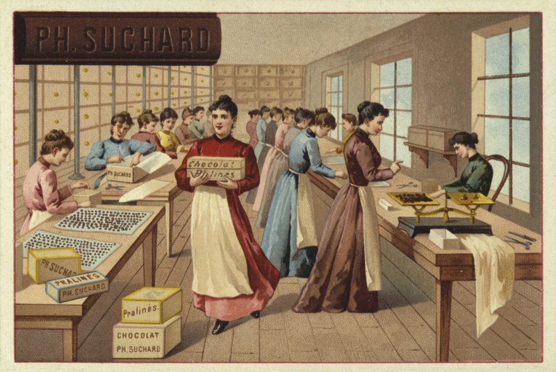 Pakker chokolade på en fabrik af European School