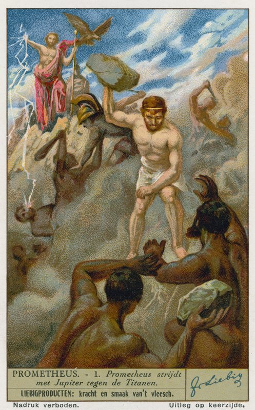 Prometheus and Zeus (Jupiter) battling the Titans  af European School