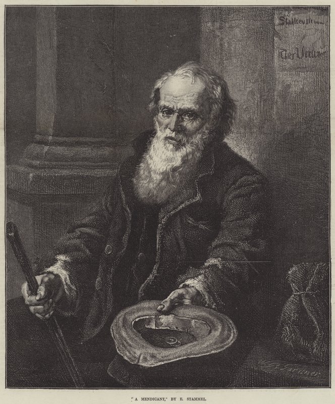 A Mendicant (gravering) af European School