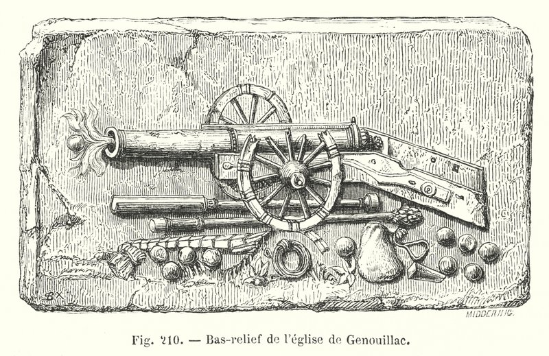 Bas-relief af kirken Genouillac (gravering) af European School