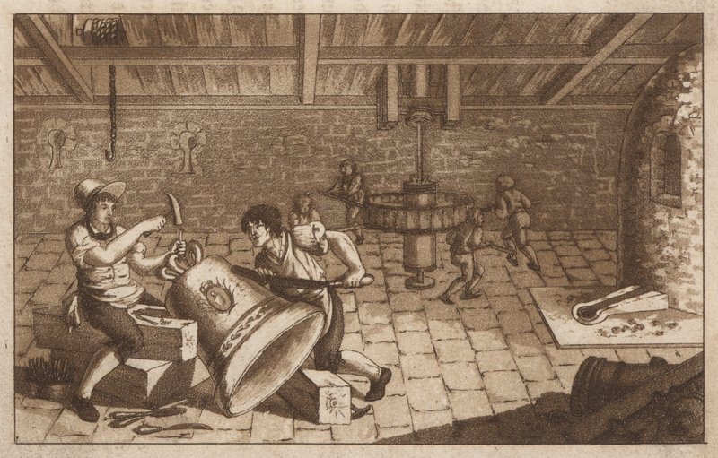 Klokkefremstilling (litho) af European School