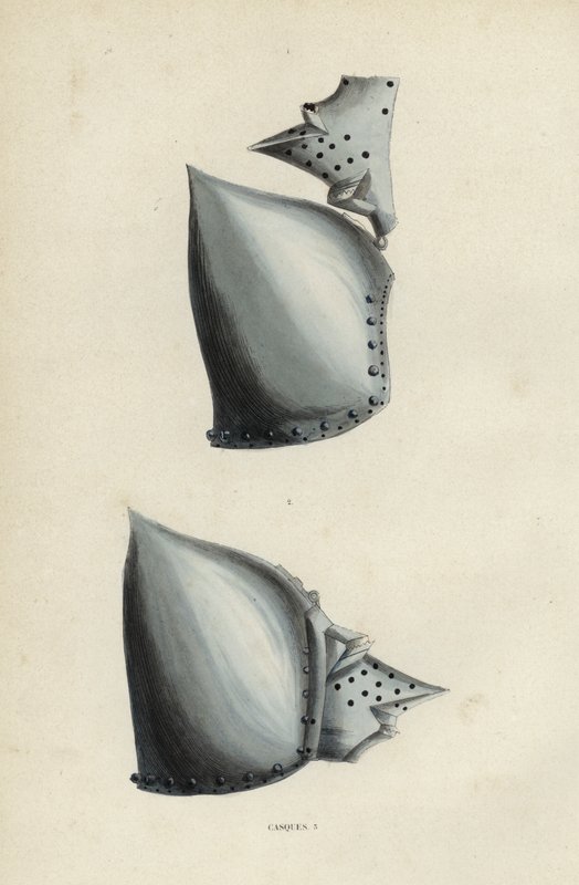Casques (farvet gravering) af European School