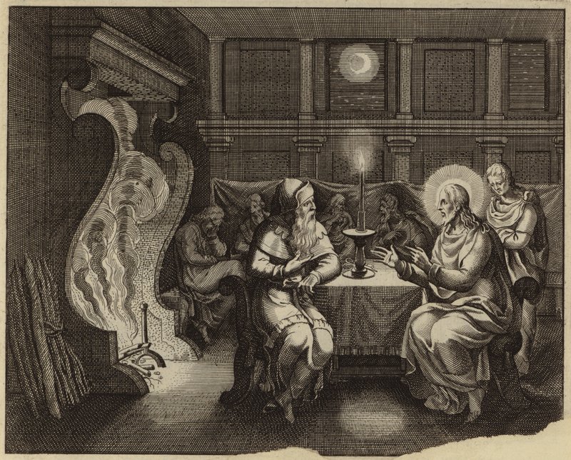 Samtale om Jesus Kristus og Nikodemus (gravering) af European School
