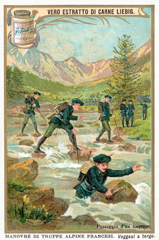 Krydser en bjergstrøm (chromolitho) af European School