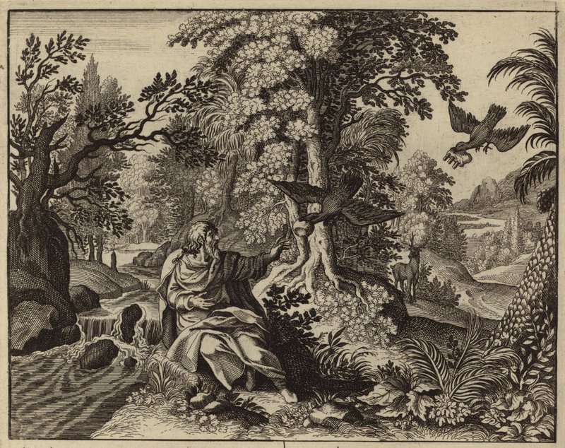 Elias fodret af ravne (gravering) af European School