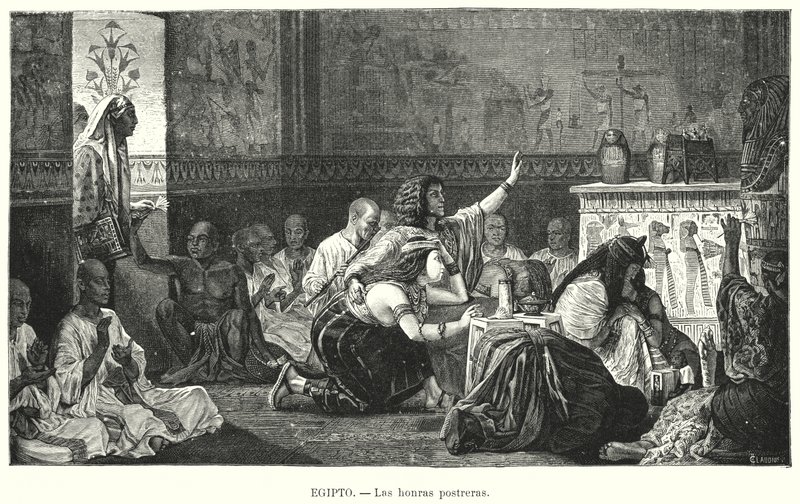 Begravelse i det gamle Egypten (litho) af European School