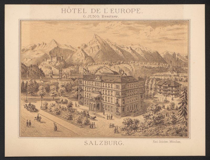 Hotel Trade Card (farvet gravering) af European School