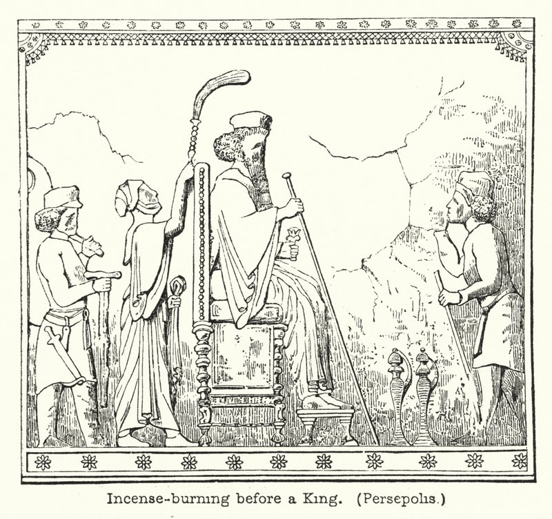 Røgelsebrænding foran en konge, Persepolis (gravering) af European School
