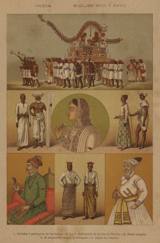 Indien, 17. og 18. århundrede (farve litho) af European School