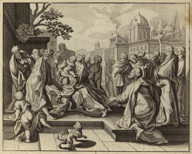 Jesus Kristus velsigner de små børn (gravering) af European School