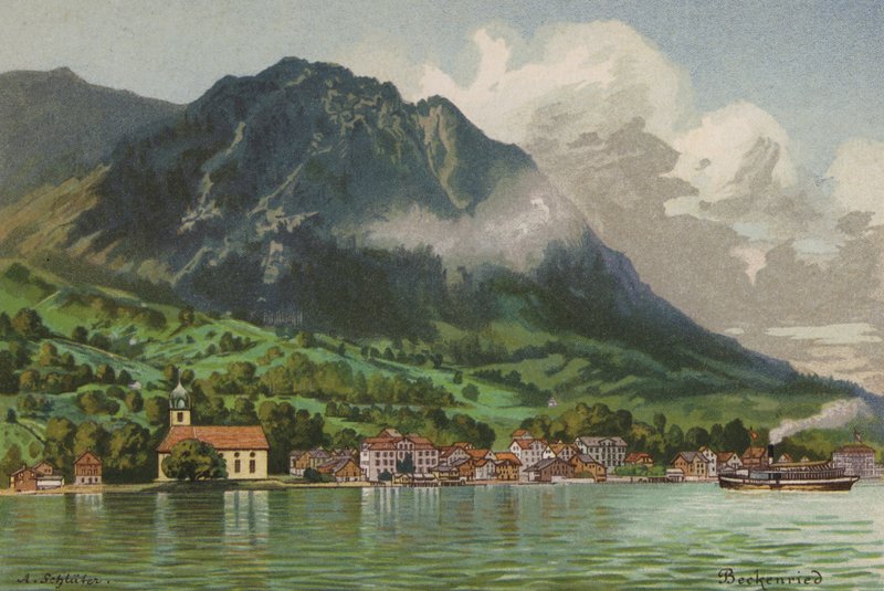Luzernsøen: Beckenreid (farvelitografi) af European School