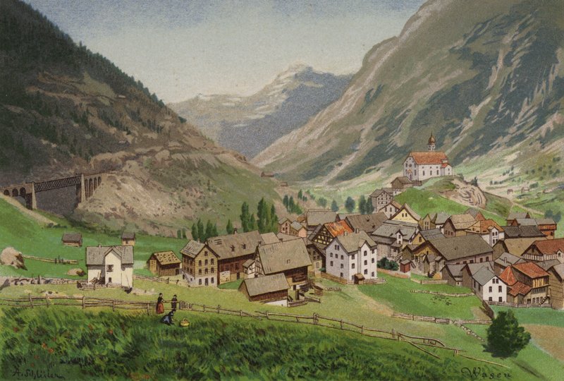 Vierwaldstättersee: Wasen (farve litho) af European School