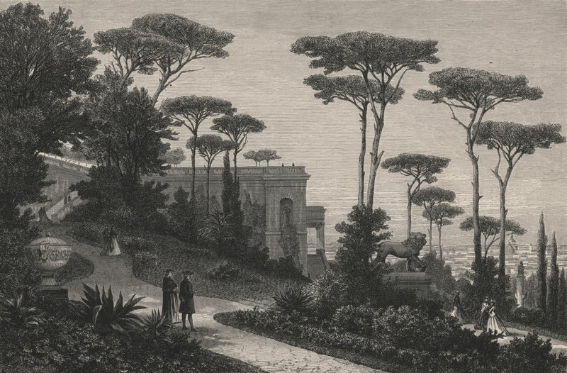 Le Monte-Pincio A Rom (gravering) af European School