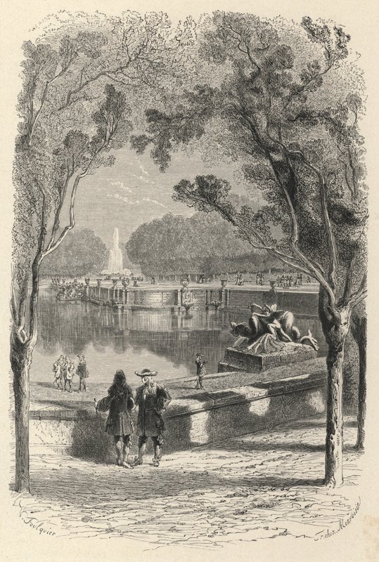 De høje terrasser i Versailles (gravering) af European School