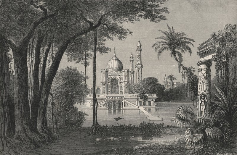 The Gardens Of The Great Mogul (gravering) af European School