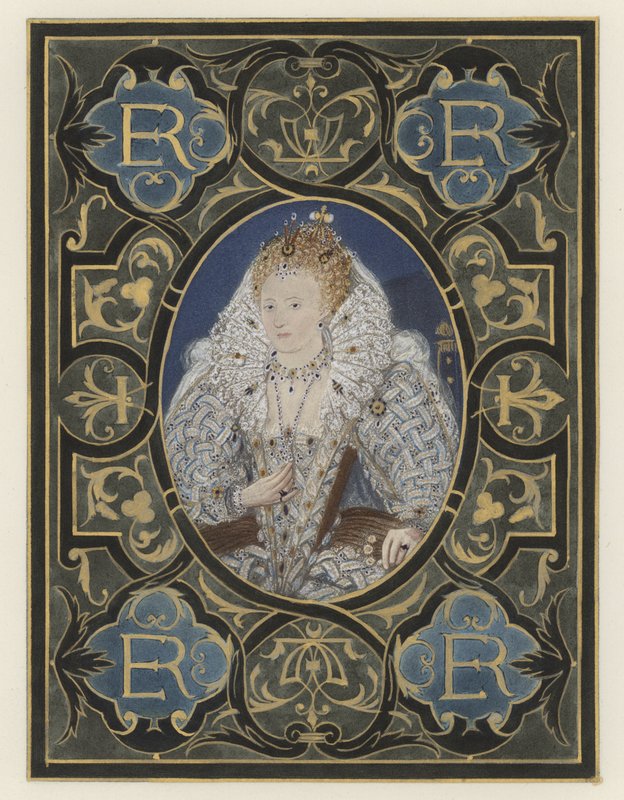 Dronning Elizabeth (farve litho) af European School