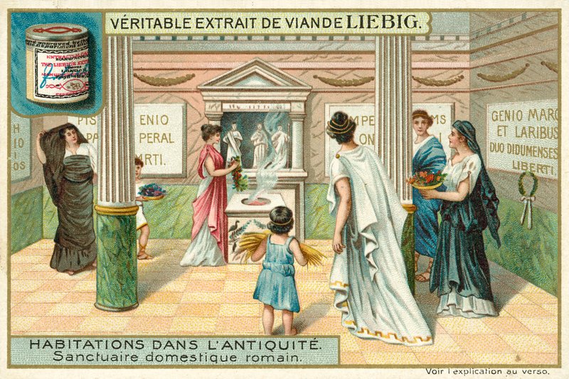Helligdom i et romersk hjem (chromolitho) af European School