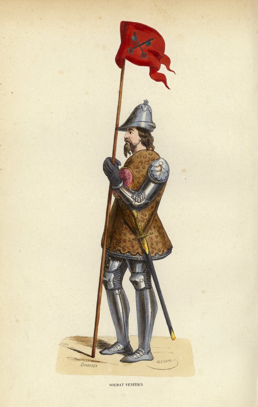 Soldat Venitien (farvet gravering) af European School