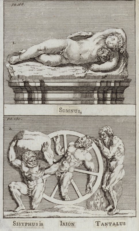 Søvn, Sisyfos, Ixion, Tantalus (gravering) af European School