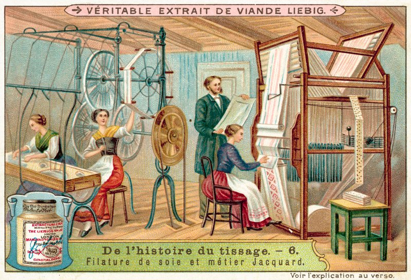 Spinde silke og en jacquardvæv (chromolitho) af European School