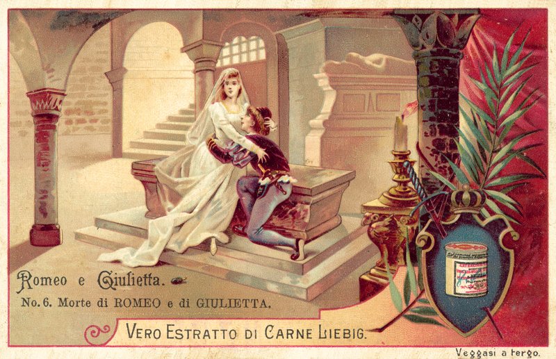 Romeo og Julies død (chromolitho) af European School