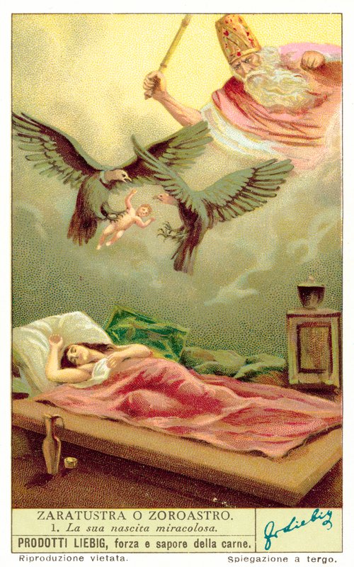 Den mirakuløse fødsel af Zoroaster (chromolitho) af European School