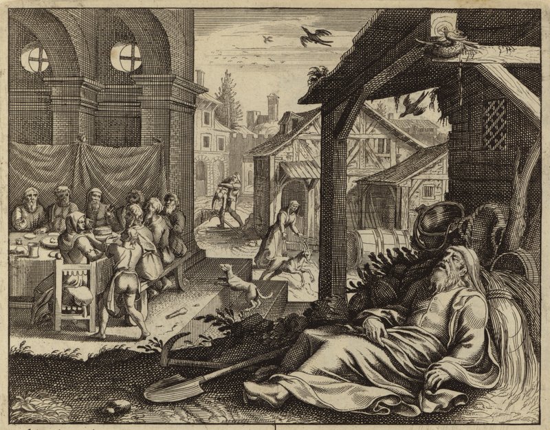 Tobit blændet af spurveekskrementer (gravering) af European School