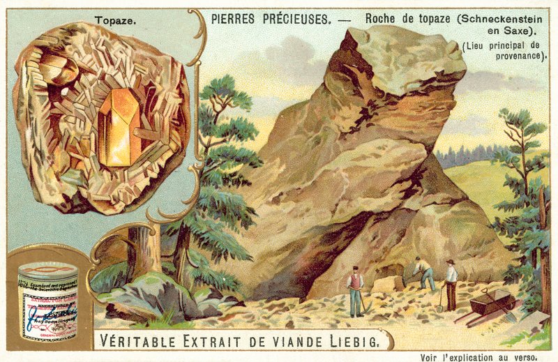 Topazsten ved Spiral Stone, Sachsen (chromolitho) af European School