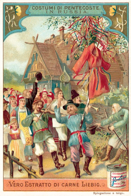 Traditionel pinsefest i Rusland (chromolitho) af European School