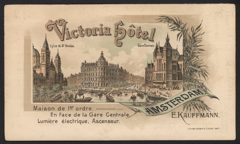 Victoria Hotel, Amsterdam (farvet gravering) af European School