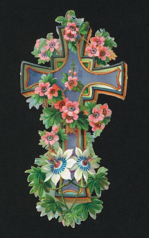 Victorianske rester: Hellig kors (chromolitho) af European School