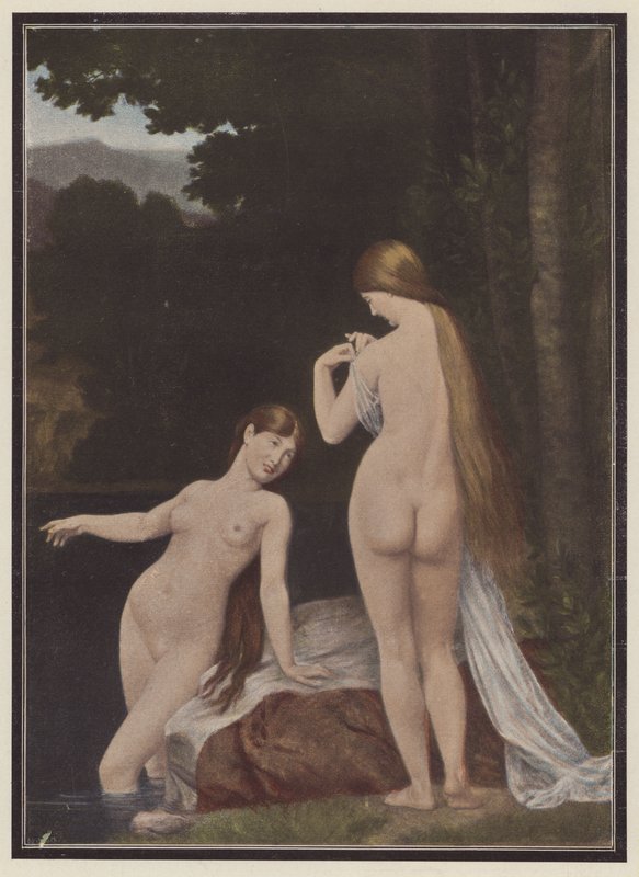 Kvinder bader (farve litho) af European School