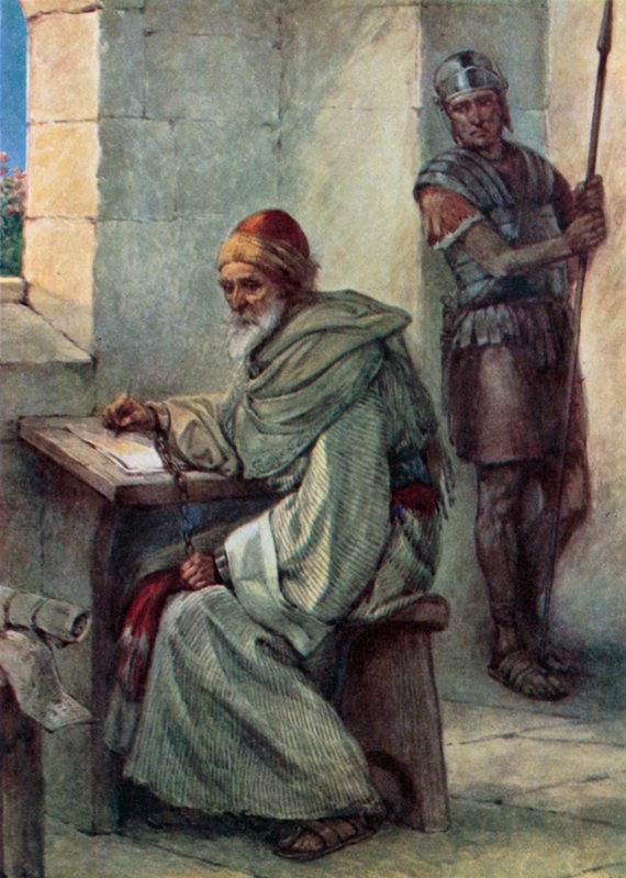 Paul i fængsel (farve litho) af Evelyn Stuart Hardy