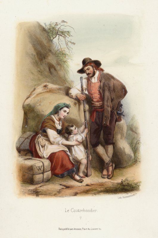 Le Contrebandier (Smugleren) (farve litho) af F. Grenier