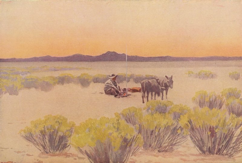 Arizona afterglow (farvelitografi) af Fernand Lungren
