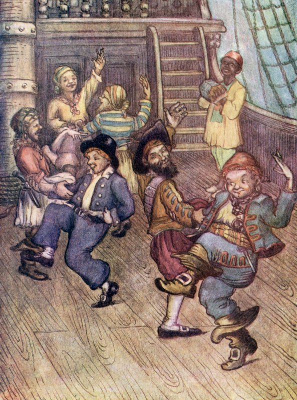 Yo-Ho, Pirates Singing (farvelitografi) af Flora White