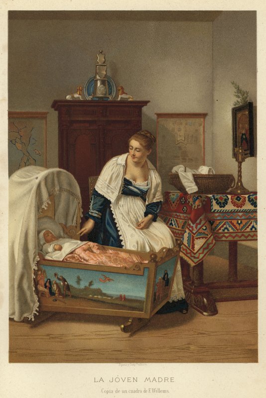 Den unge mor (chromolitho) af Florent Willems