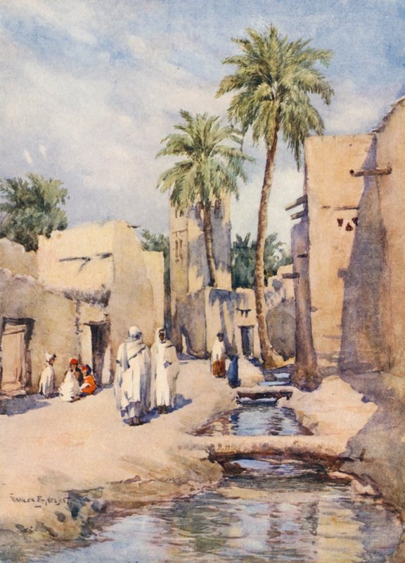 A Village Street, Biskra (farvelitografi) af Frances Nesbitt