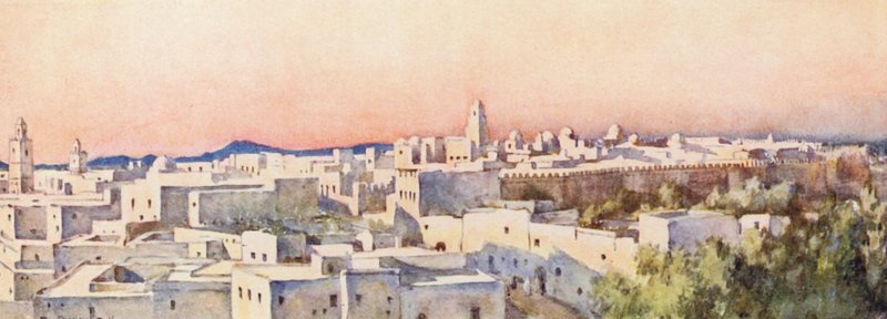 Aften, Kairouan (farvelitografi) af Frances Nesbitt