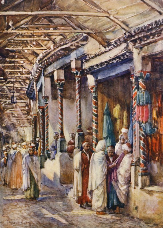 Souk el Trouk, Tunis (farvelitografi) af Frances Nesbitt