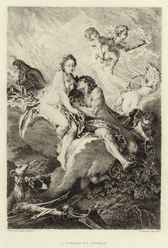 Aurora og Cephalus (gravering) af Francois (after) Boucher
