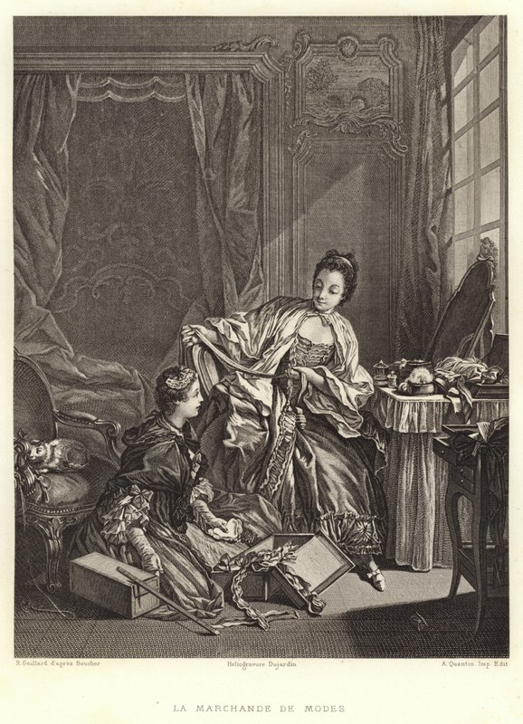 La Marchande de Modes (gravering) af Francois (after) Boucher