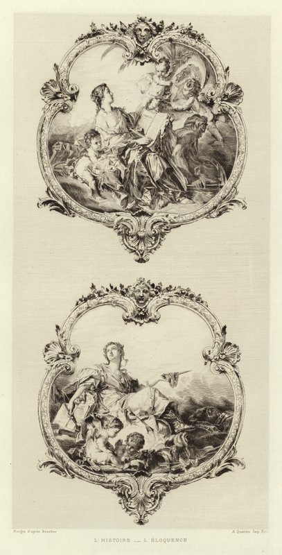 Historie, veltalenhed (gravering) af Francois (after) Boucher